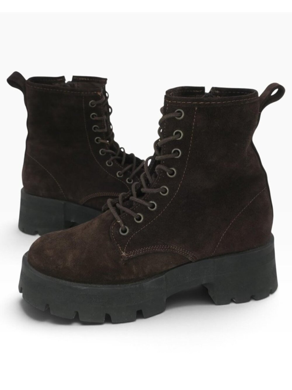 Steve Madden Rascal Lug Sole Combat Boots Brown Suede Chunky Heel Women's 8.5